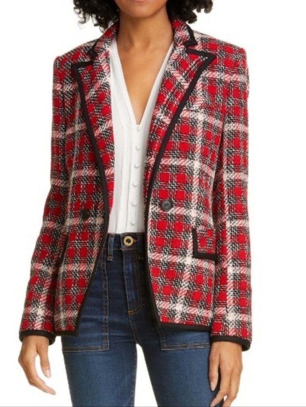 VERONICA BEARD Harriet Cutaway Blazer Red Tweed Size 0